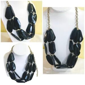 Necklace Vtg Chunky Black Faceted Lucite Bead Large Statement
